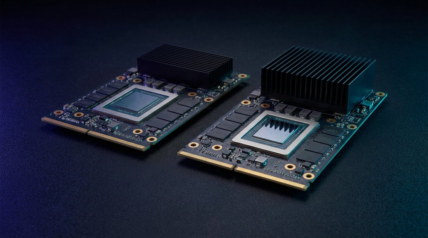 Two bare SXM GPU modules side by side
