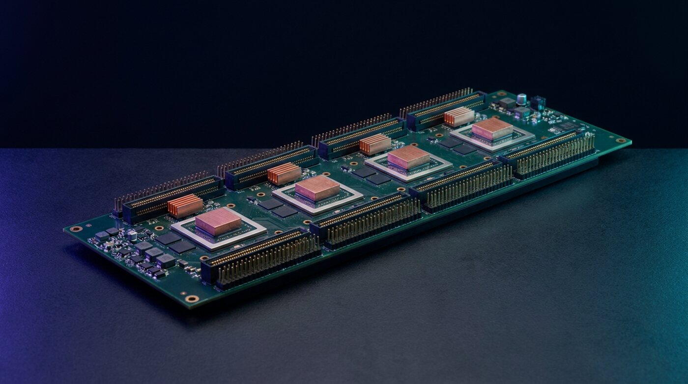 An interconnect switch tray with copper heatsinks and gold connectors